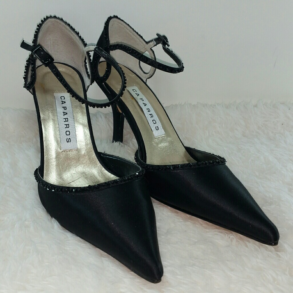 Caparros Black Sequin Trimmed Ankle Strap Size 6B